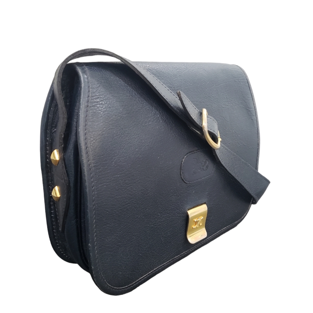 Celine Vintage Blue Leather Shoulder Handbag Flap Satchel